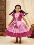 Girls Vibrant Dual-Tone Ethnic Silk Frock - House of Kritee