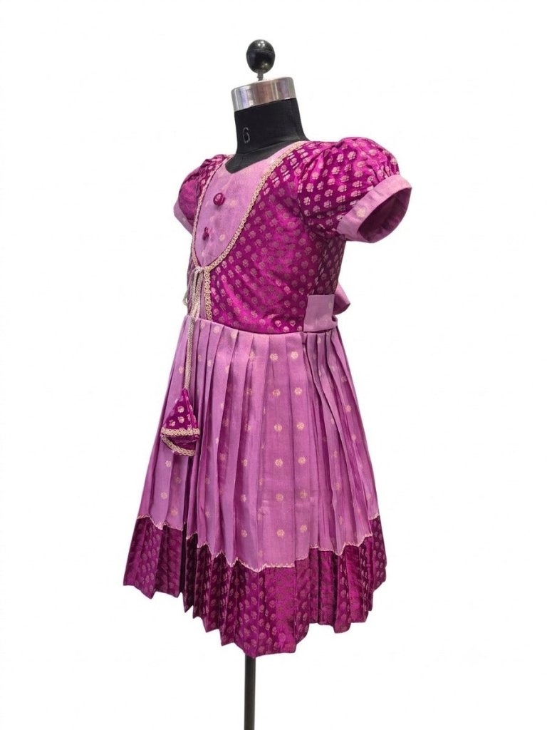 Girls Vibrant Dual-Tone Ethnic Silk Frock - House of Kritee
