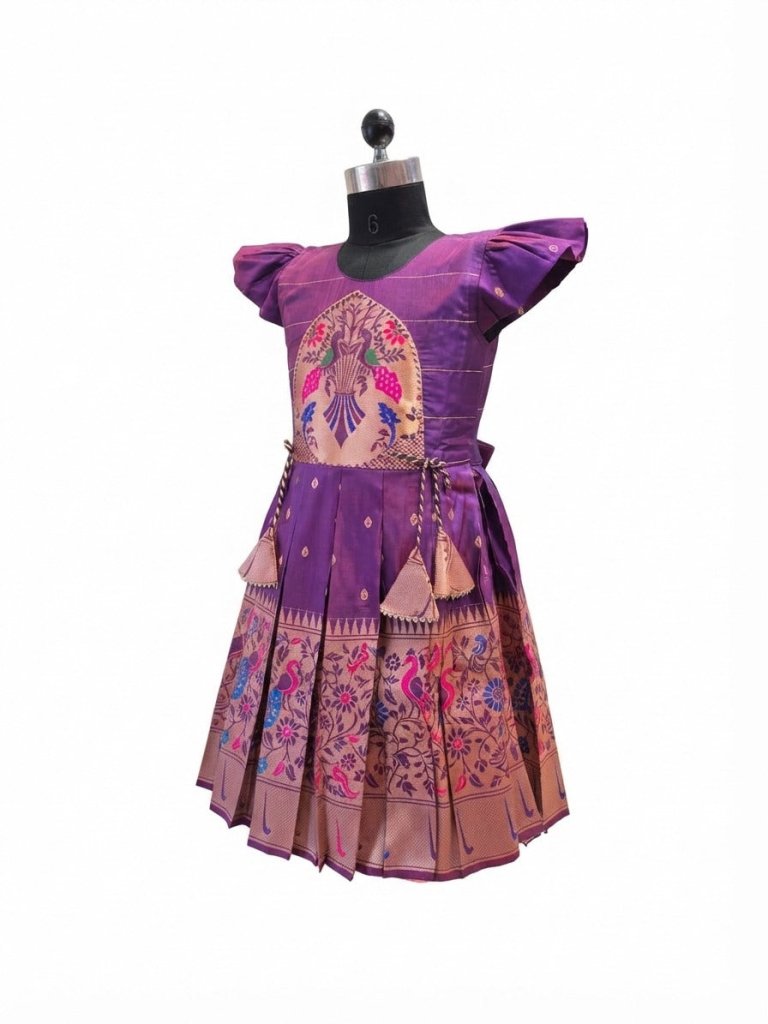 Girls Purple Knee-Length Ethnic Silk Frock - House of Kritee