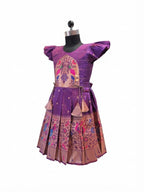 Girls Purple Knee-Length Ethnic Silk Frock - House of Kritee