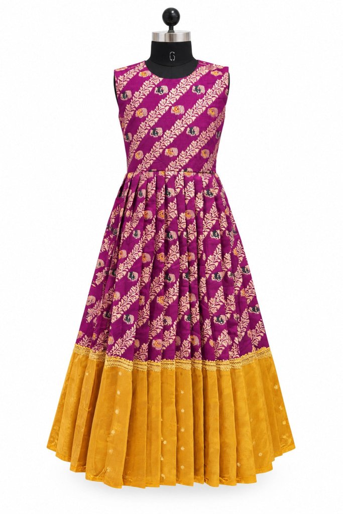 Girls Ethnic Silk One Piece with Jacket