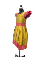 Girls Charming Mustard Yellow High-Low Silk Frock - House of Kritee