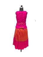 Traditional pink and orange silk parkar polka dress for girls with gold zari work - House of Kritee