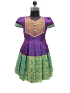 Girls Purple & Green Silk Traditional Frock - House of Kritee