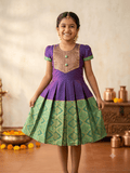 Girls Purple & Green Silk Traditional Frock - House of Kritee