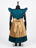 Girls Teal &amp; Gold Ethnic Silk Frock