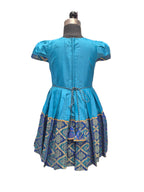 Girls Teal Blue Silk Traditional Frock - House of Kritee