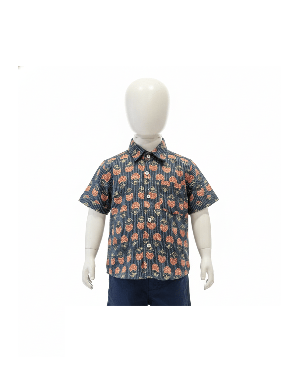 Navy Stripe & Orange Blossom Kids' Cotton Shirt - House of Kritee