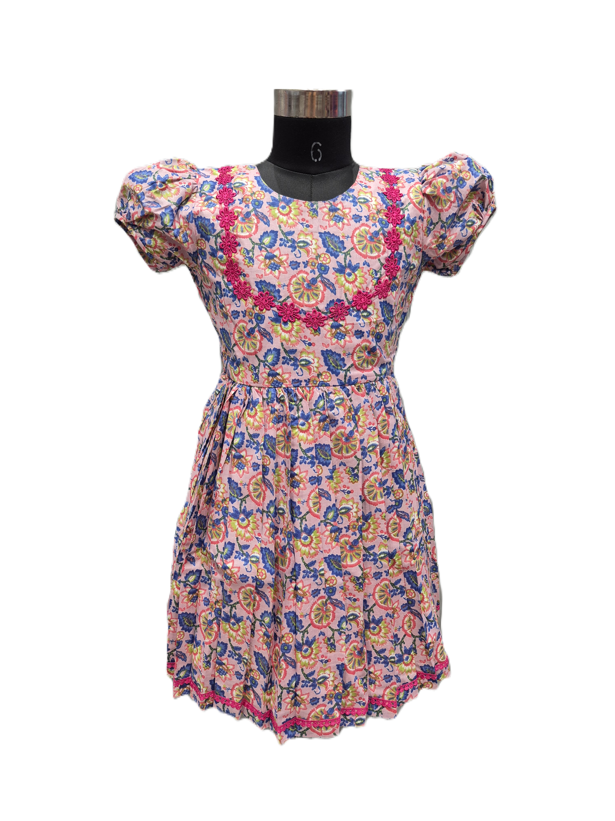 Stunning Blush Pink Floral With Puff-Sleeve Frock - House of Kritee