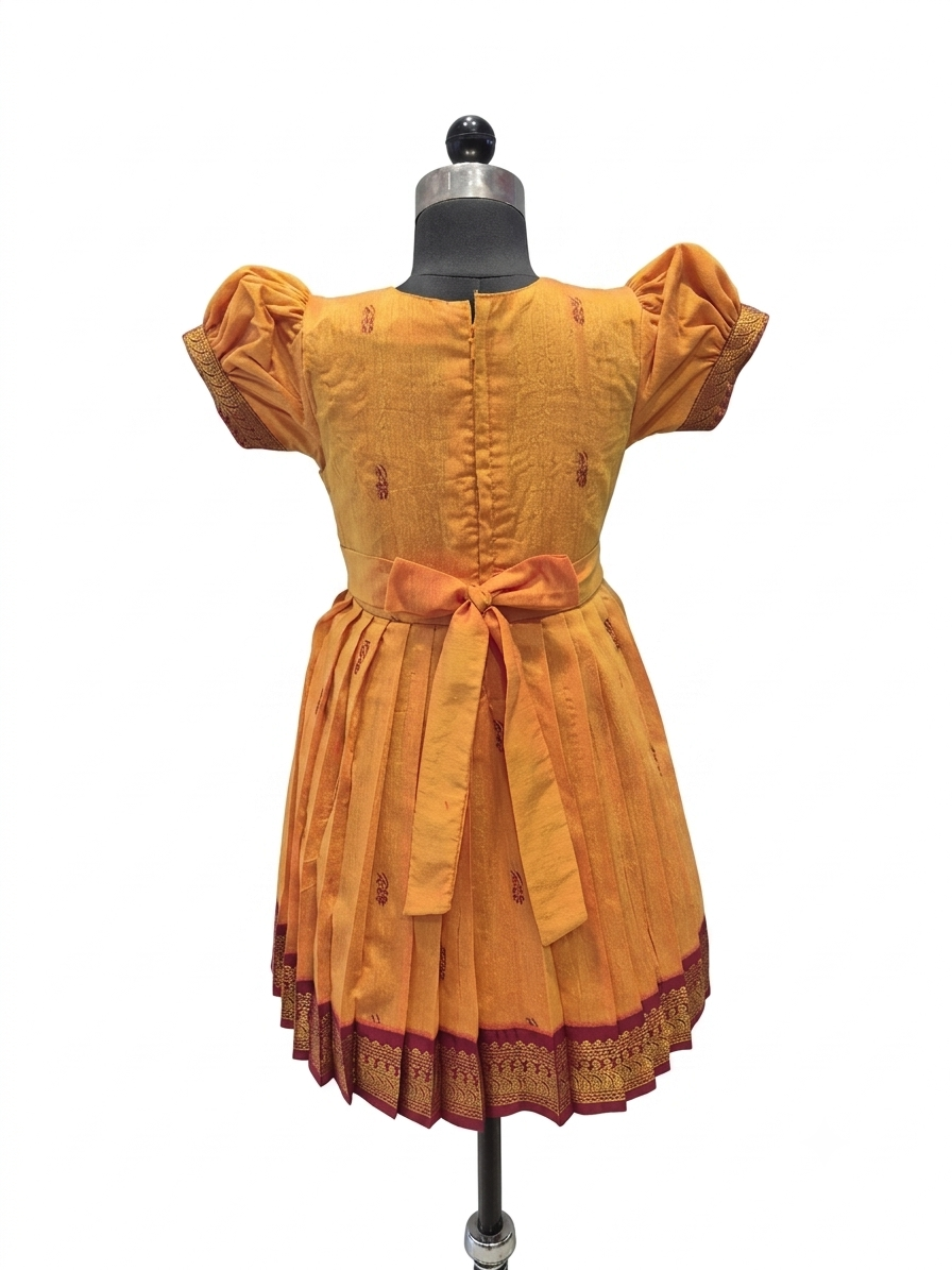 Traditional Mustard and Magenta Silk Festive Frock