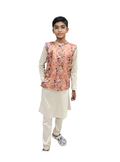 Ivory & Pink Embroidered Silk Blend Kurta Jacket Set
