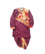 Regal Plum & Gold Peacock Print Kids' Kurta Dhoti Set