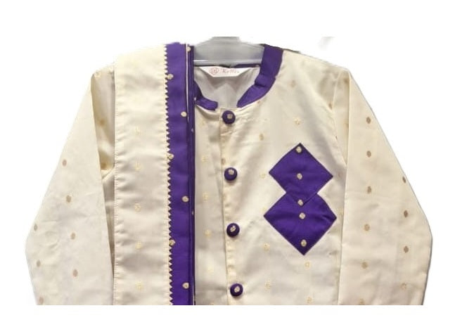 Regal Cream & Purple Bandhgala Kurta Dhoti Set
