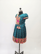 Teal & Gold Silk Floral Girls' Frock