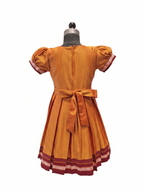 Girls mustard yellow traditional Khun frock with lotus peacock brocade yoke - House of Kritee
